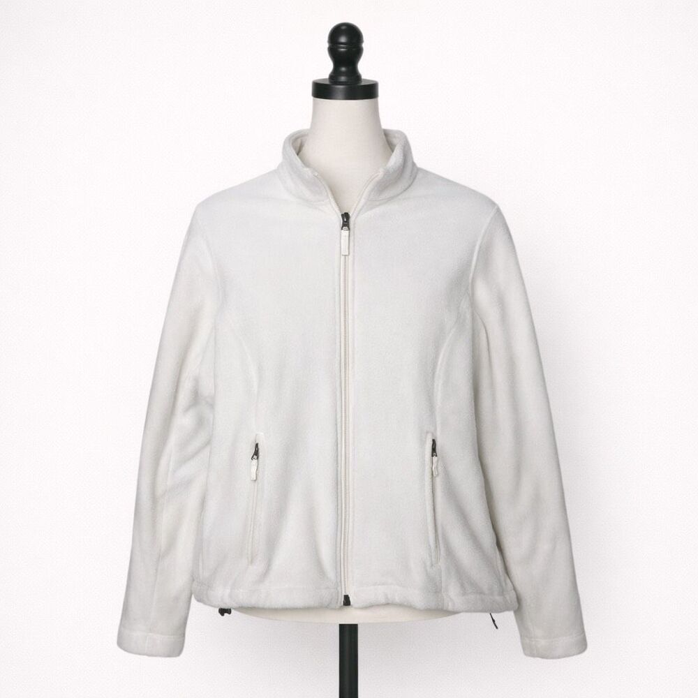Lands’ End White Fleece Jacket Small Full Zip Lightweight Outdoor